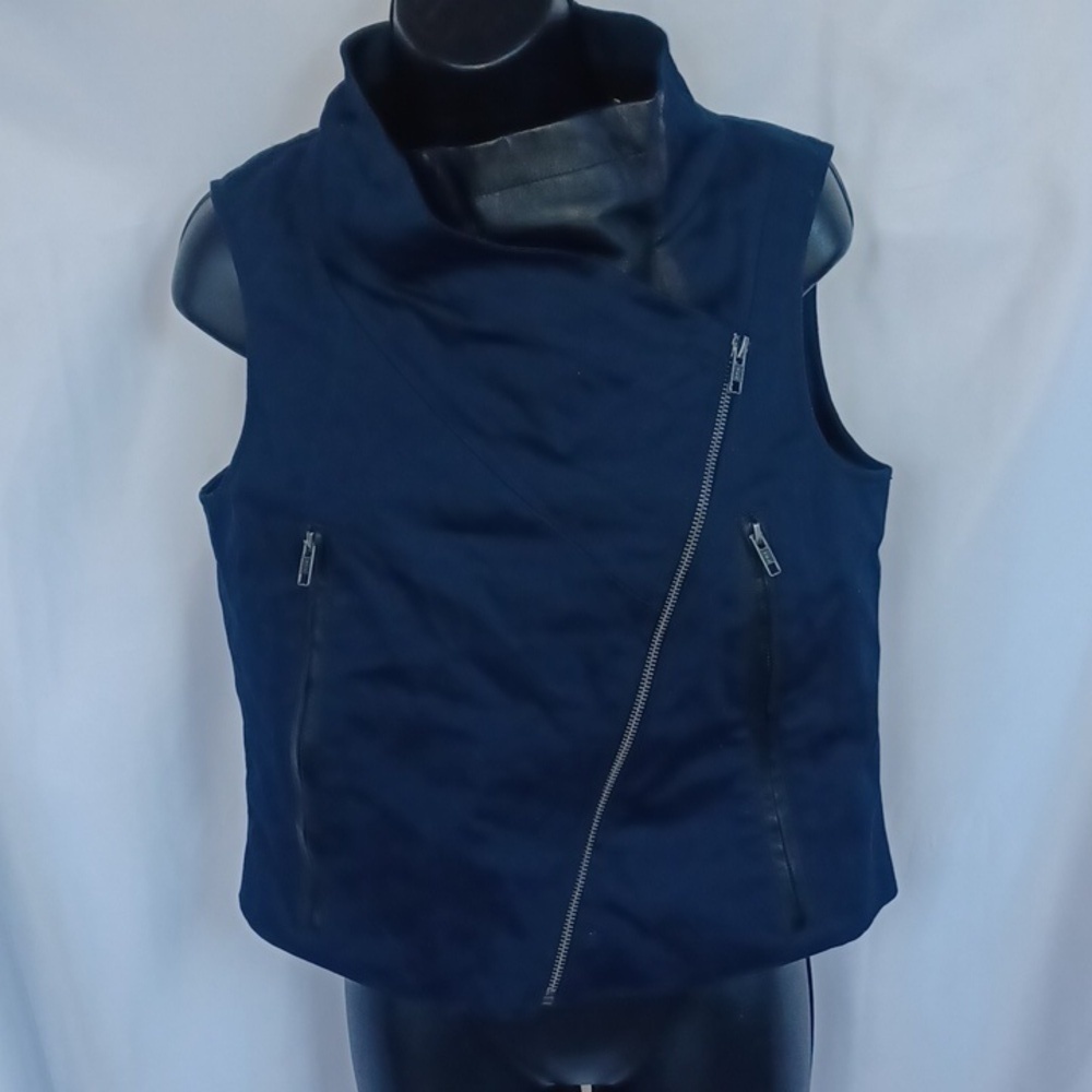 Cut25 by Yigal Azrouel Lamb Leather Biker Navy Moto Vest